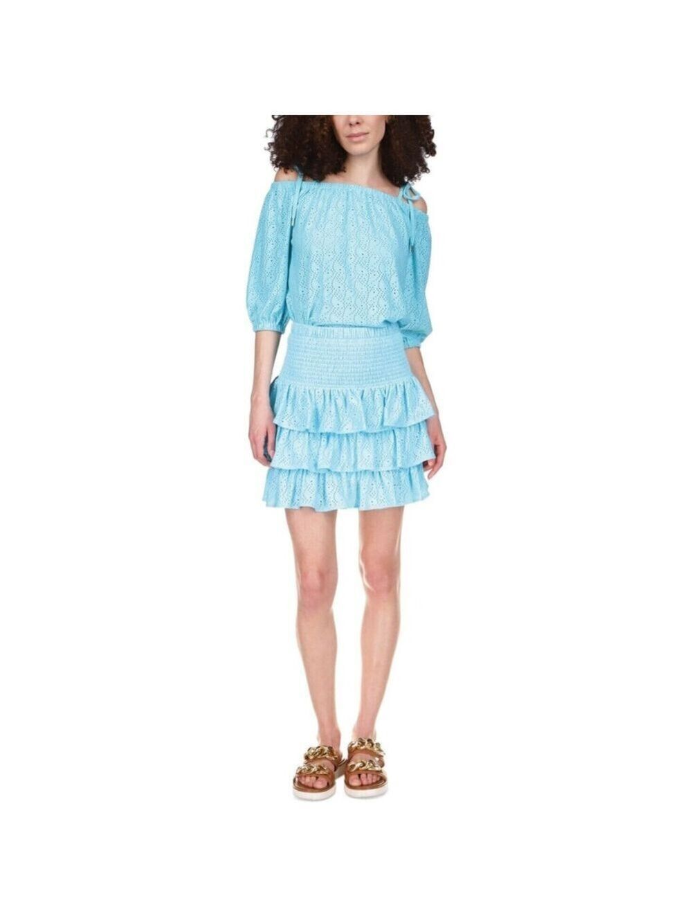 MICHAEL Michael Kors Women's Eyelet Tiered Skirt in Turquoise Size M